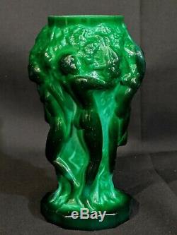 Art Deco Glass Jade Malachite Nude Ladies Vase 1930' H. Hoffmann Lalique Green