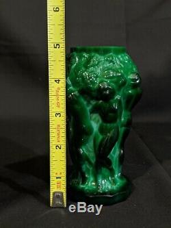 Art Deco Glass Jade Malachite Nude Ladies Vase 1930' H. Hoffmann Lalique Green