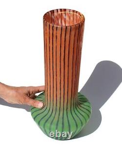 Art Deco Glass Vase Lines Stripes Antique French France Unsigned Daum Bandes