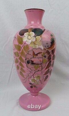 Art Glass Hand Painted Pink Bristol Vase French Numbered 5