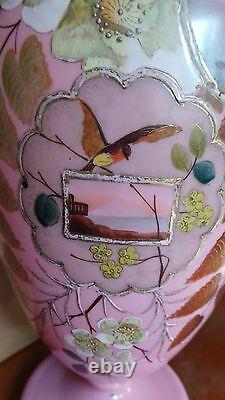 Art Glass Hand Painted Pink Bristol Vase French Numbered 5