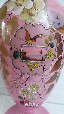 Art Glass Hand Painted Pink Bristol Vase French Numbered 5