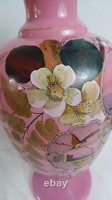 Art Glass Hand Painted Pink Bristol Vase French Numbered 5