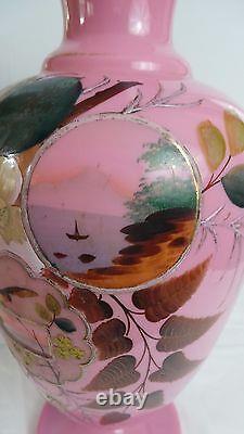 Art Glass Hand Painted Pink Bristol Vase French Numbered 5