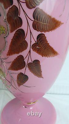 Art Glass Hand Painted Pink Bristol Vase French Numbered 5