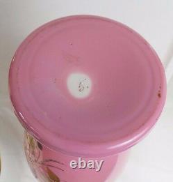 Art Glass Hand Painted Pink Bristol Vase French Numbered 5