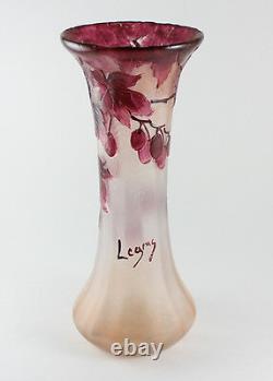 Art Glass Legras Signed French Cameo Vase grapes and leaves 7 3/4 Art Glass