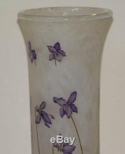 Art Nouveau Daum Nancy Grasshopper Iris Gilded Cameo Glass Vase French 22 Inch