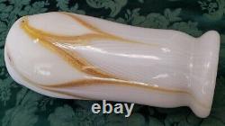 Art Nouveau Era French Hand Blown Opaline w-22K Gold Feathered Vase Fine