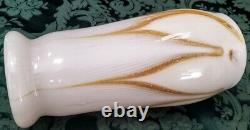 Art Nouveau Era French Hand Blown Opaline w-22K Gold Feathered Vase Fine
