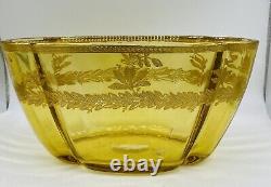 Art Nouveau French AMBER glass Jardinere With Enamel