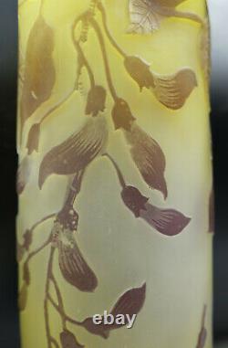 Art Nouveau French Botanical Emile Galle Glass Flower Vase Trilobed Neck ca 1890