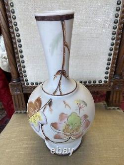 Art Nouveau French Glass Vase Secession Milk Opaline&flowers Antique Ca. 1920's
