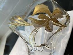 Art Nouveau Legras French Antique hand painted gold Iris with Dragonfly Vase