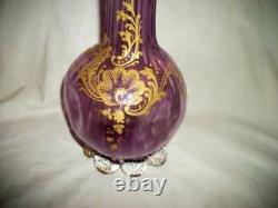 Art Nouveau Legras Glass Pinched Vase Handblown Gilt Enameled Purple France