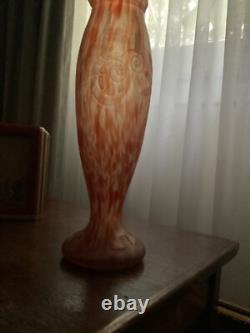 Art Nouveau Legras Style Molded Glass Vase. 13 Inches. Bicolor. Made In France