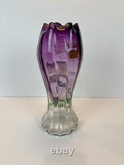 Art Nouveau Mont Joye Legras IRIS Art Glass Vase Purple to Clear French Enamel