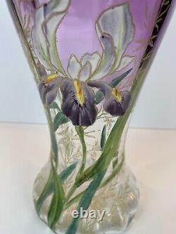 Art Nouveau Mont Joye Legras IRIS Art Glass Vase Purple to Clear French Enamel