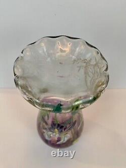 Art Nouveau Mont Joye Legras IRIS Art Glass Vase Purple to Clear French Enamel