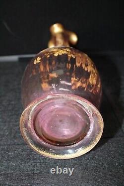 Art Nouveau Mont Joye Legras Victorian Cranberry Ribbed Vase Gold Gilt 306