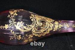 Art Nouveau Mont Joye Legras Victorian Cranberry Ribbed Vase Gold Gilt 306