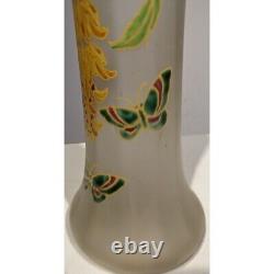 Art Nouveau painted glass vase signed LEG