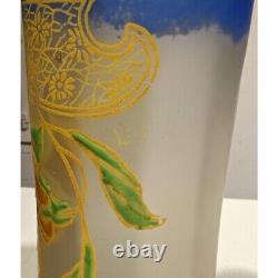 Art Nouveau painted glass vase signed LEG