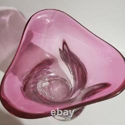 Art Vannes Crystal Art Glass Vase Magenta Pink Made in France Vtg 9 x 6
