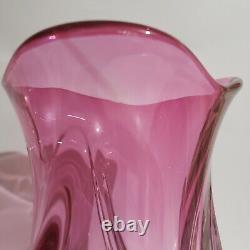 Art Vannes Crystal Art Glass Vase Magenta Pink Made in France Vtg 9 x 6