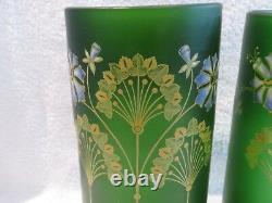 Art nouveau 1900 french enameled glass Legras 2 cylinder vases 24cm 9,45inch ety