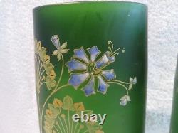 Art nouveau 1900 french enameled glass Legras 2 cylinder vases 24cm 9,45inch ety