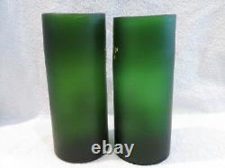 Art nouveau 1900 french enameled glass Legras 2 cylinder vases 24cm 9,45inch ety