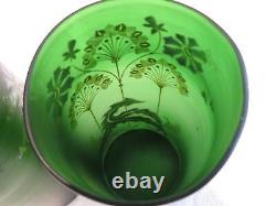 Art nouveau 1900 french enameled glass Legras 2 cylinder vases 24cm 9,45inch ety