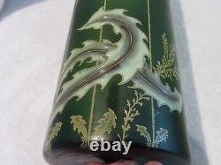 Art nouveau 1900 french enameled glass Legras 2 cylinder vases 24cm 9,45inch ety