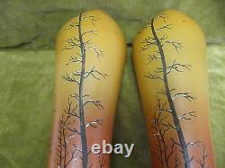 Art nouveau 1900 french enameled glass Legras 2 large vases winter landscape