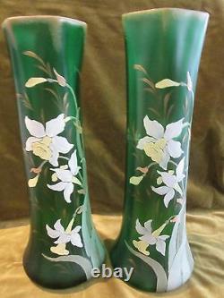 Art nouveau 1900 french enameled glass Legras 2 vases Daffodils 40cm 15,7inch