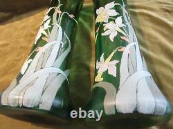 Art nouveau 1900 french enameled glass Legras 2 vases Daffodils 40cm 15,7inch