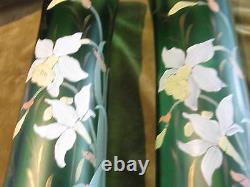 Art nouveau 1900 french enameled glass Legras 2 vases Daffodils 40cm 15,7inch