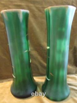 Art nouveau 1900 french enameled glass Legras 2 vases Daffodils 40cm 15,7inch