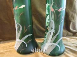 Art nouveau 1900 french enameled glass Legras 2 vases Daffodils 40cm 15,7inch