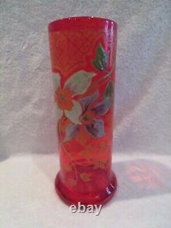 Art nouveau 1900 french enamelled red glass vase Legras flowers ety