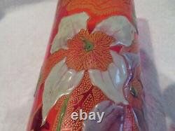 Art nouveau 1900 french enamelled red glass vase Legras flowers ety