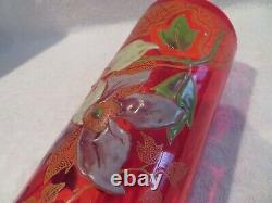 Art nouveau 1900 french enamelled red glass vase Legras flowers ety
