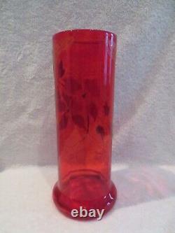 Art nouveau 1900 french enamelled red glass vase Legras flowers ety