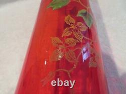 Art nouveau 1900 french enamelled red glass vase Legras flowers ety