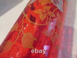 Art nouveau 1900 french enamelled red glass vase Legras flowers ety