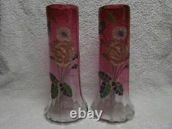 Art nouveau 1900 french enamelled ruby glass 2 vases (Lamartine form) Legras