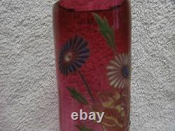 Art nouveau 1900 french enamelled ruby glass 2 vases (Lamartine form) Legras