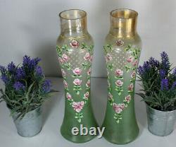 Art nouveau french glass Vase floral enamel decor