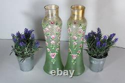 Art nouveau french glass Vase floral enamel decor